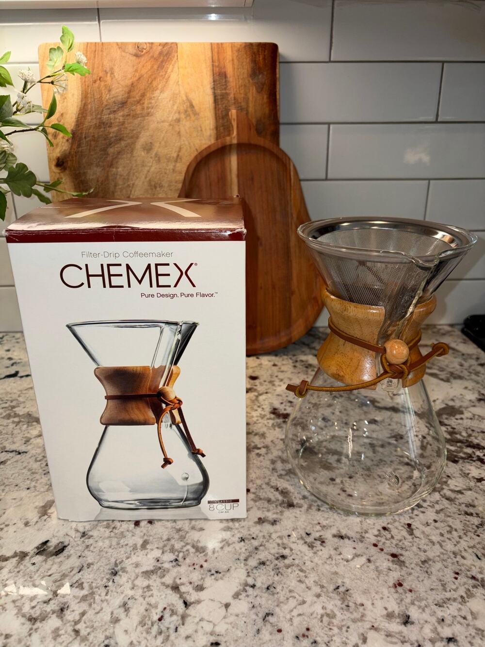 Chemex Classic 8-Cup Glass Pour-Over Coffee Maker Wood Collar New Open Box